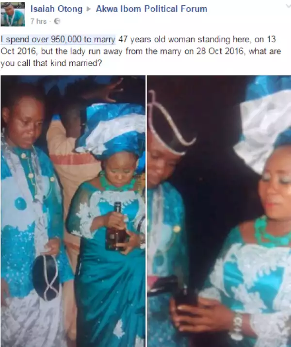 Nigerian man left heartbroken after woman he spent over 950k to marry ran away 2 weeks after wedding (Photos)